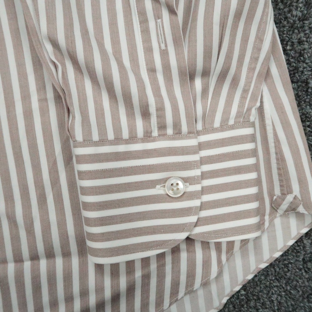 Brioni Shirt Men XL 17.5 Brown White Striped Long Sleeve Button Up - Picture 6 of 11